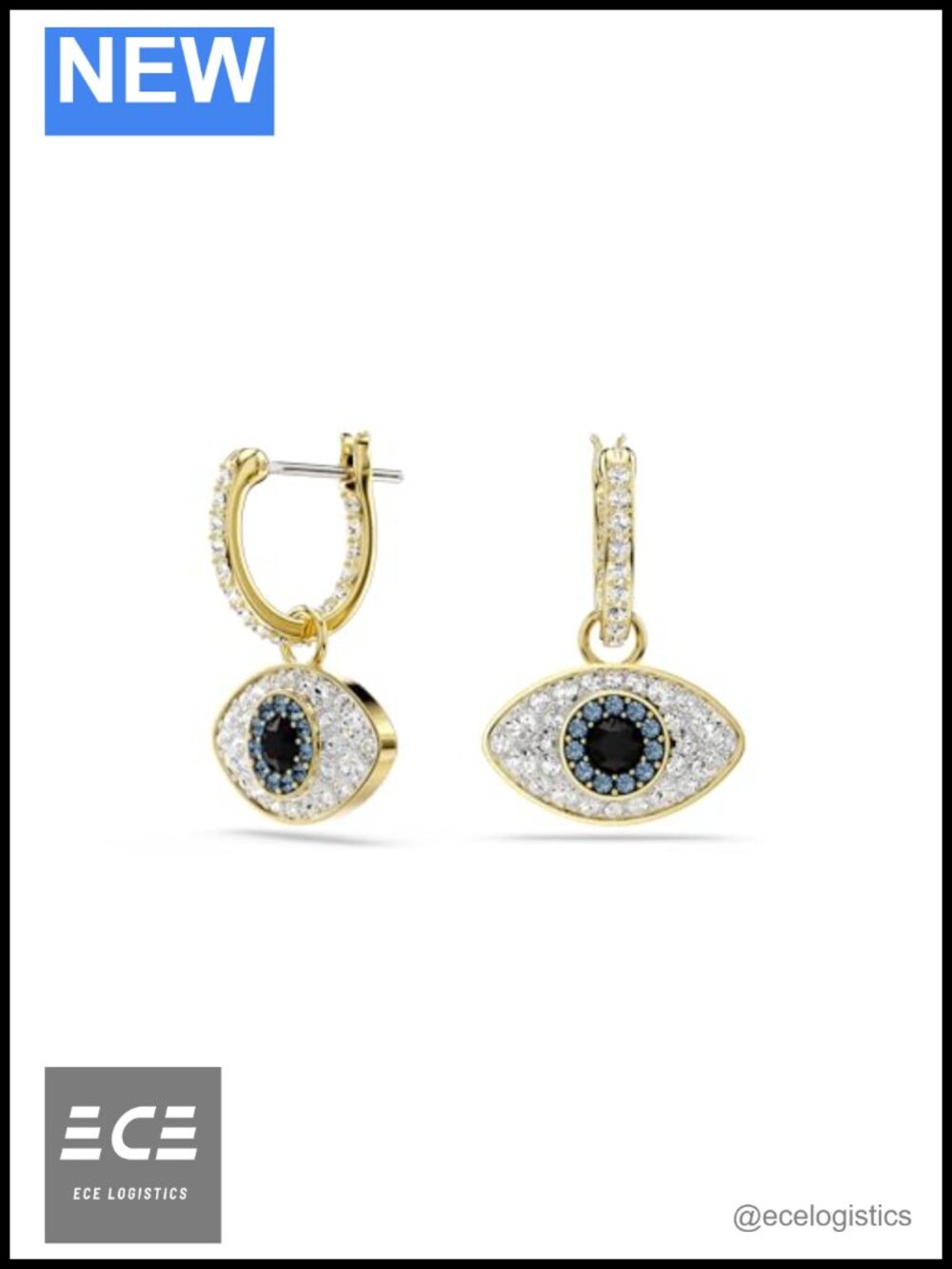 Swarovski Symbolica Evil Eye Drop Earrings Gold-Tone Finished Crystal